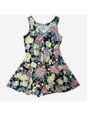 90s Energie Dark Floral Skirted Romper Playsuit Sleeveless Size S